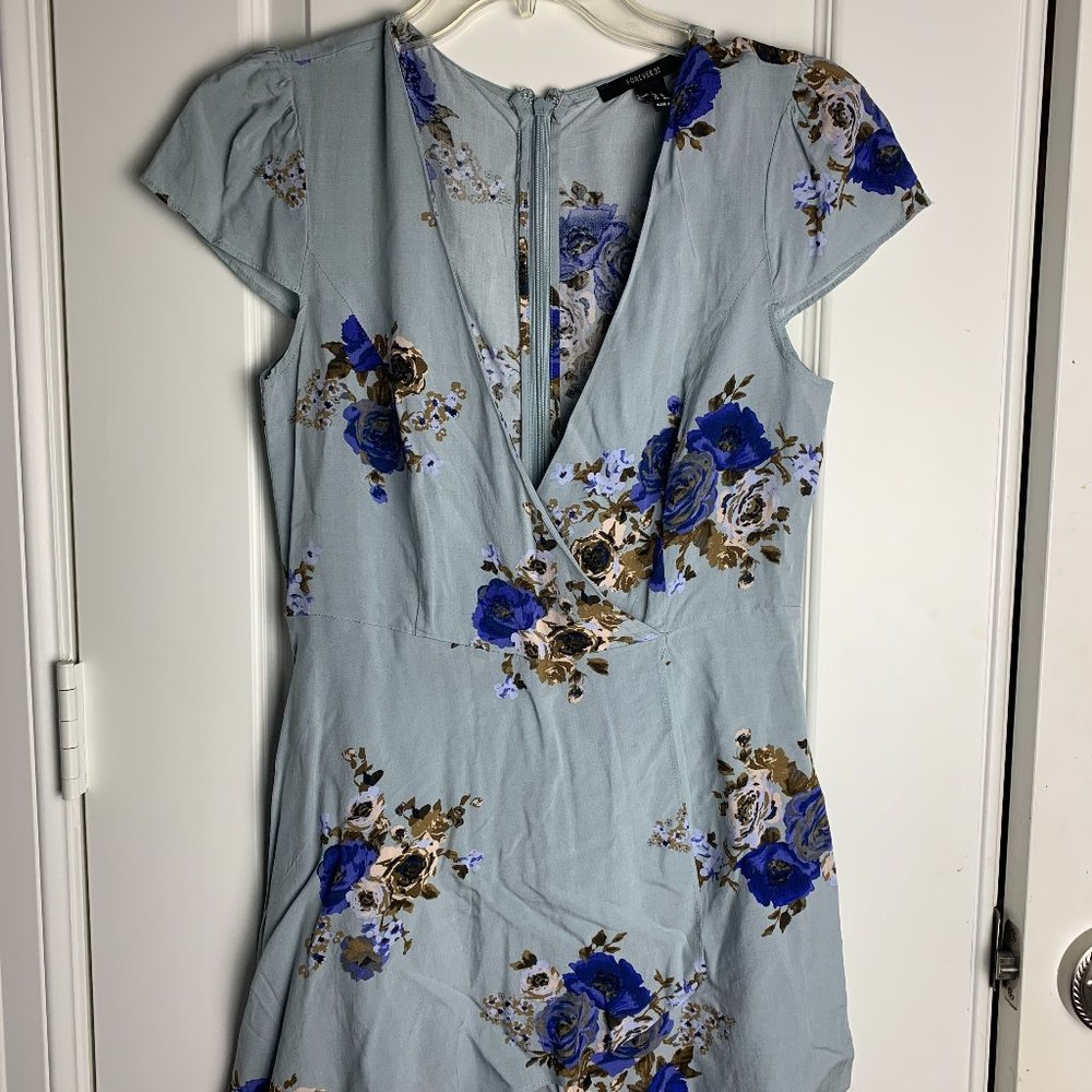 Light Blue Floral Romper with Cap sleeves